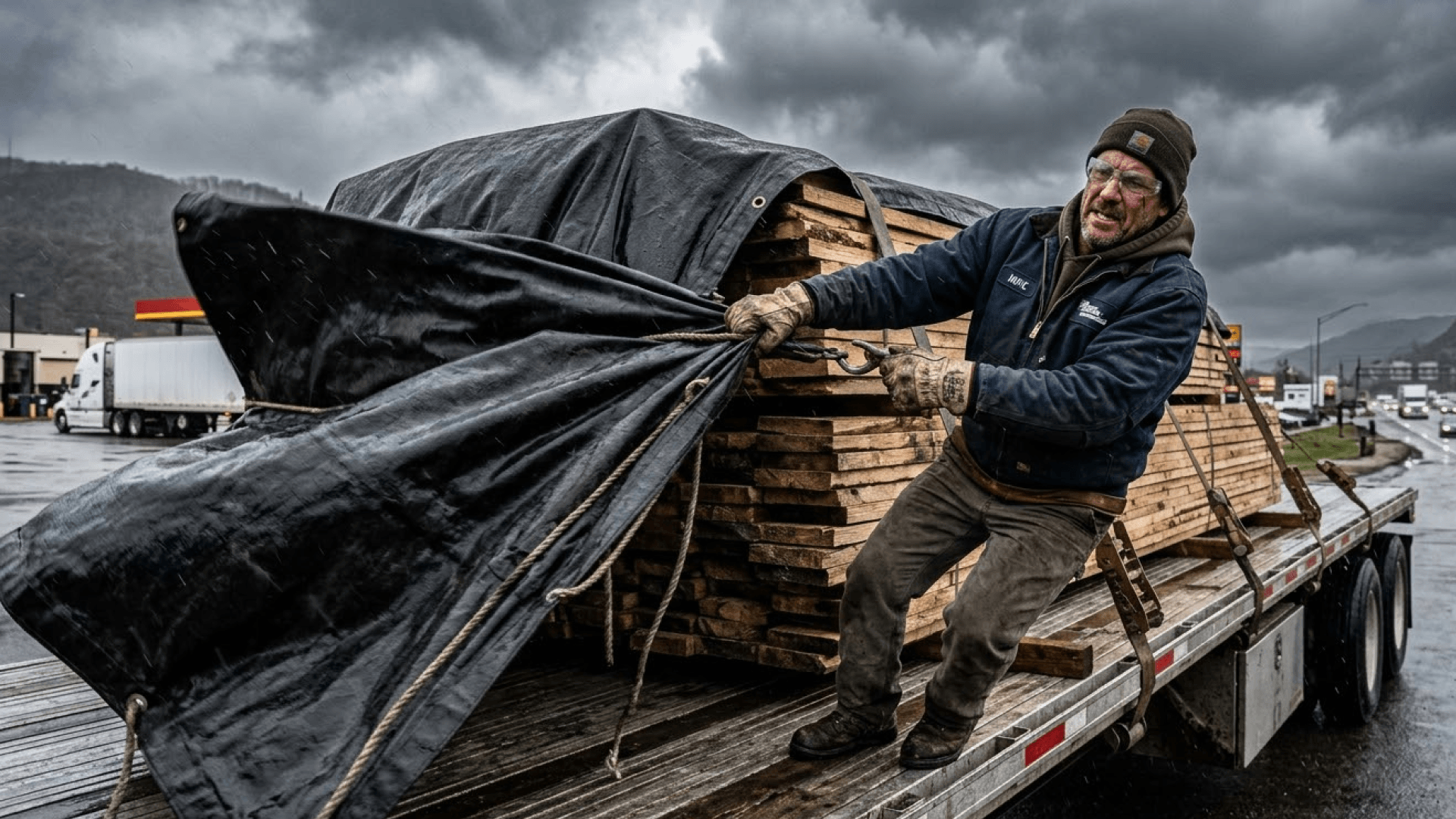 Man deals with a flat load on a track