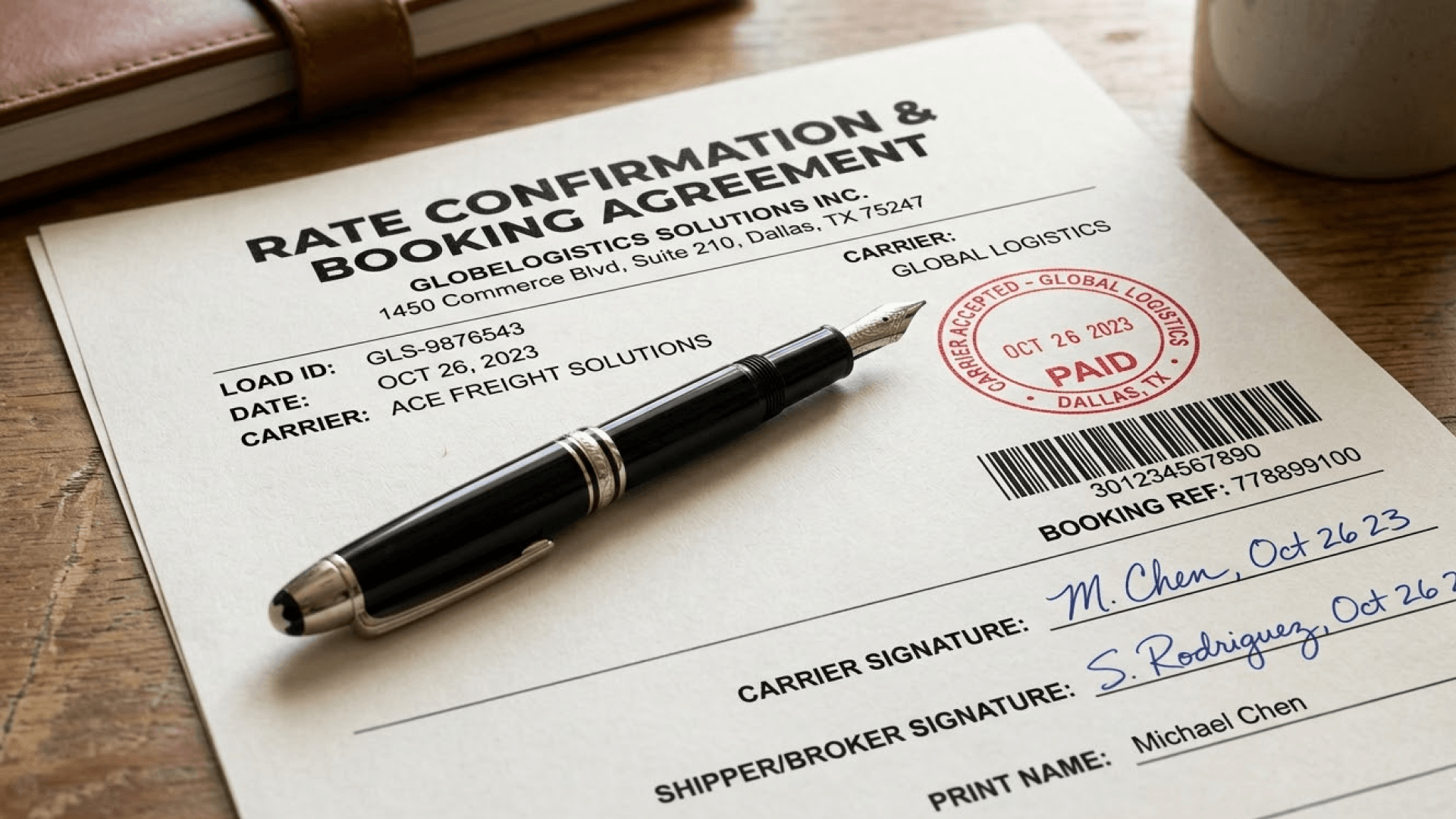 Rate Confirmations Booking Agreement document Paid